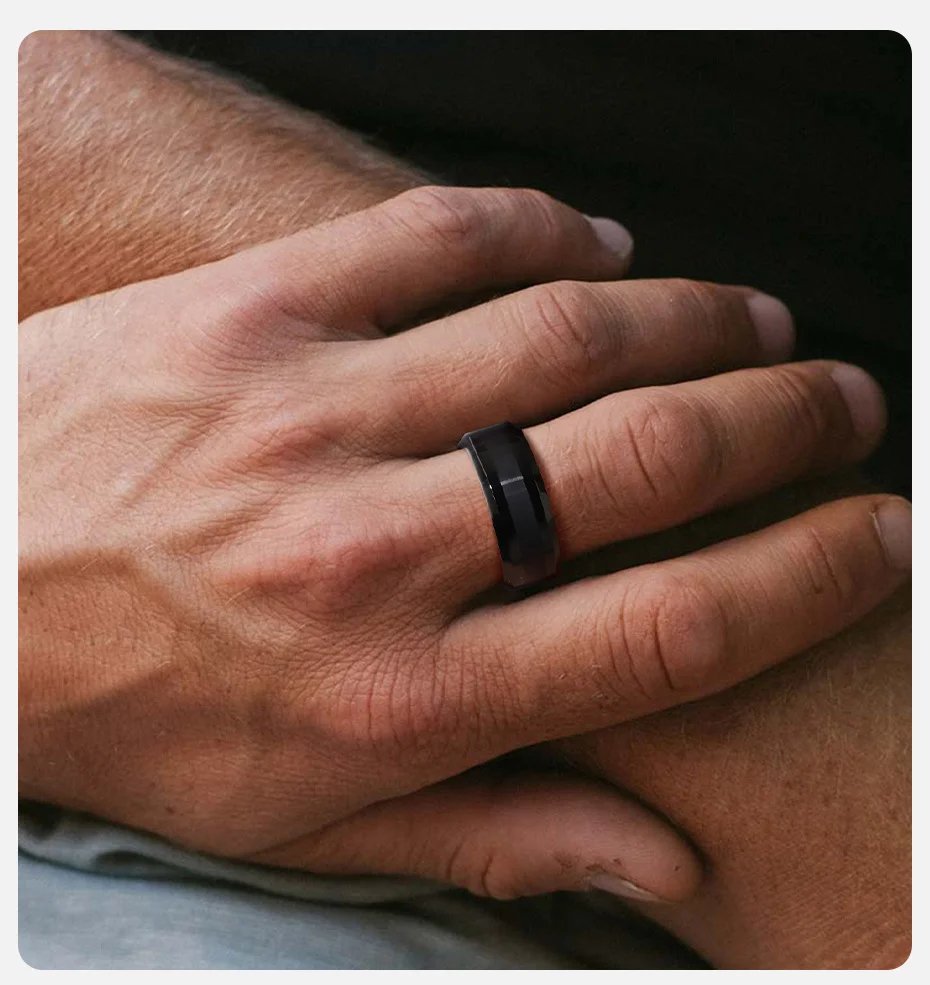 Anillo de boda de tungsteno Vnox de 8 mm para hombre, antiarañazos, color negro y plateado, sencillo y liso. Anillo de boda de tungsteno Vnox de 8 mm para hombre, antiarañazos, color negro y plateado, sencillo y liso.