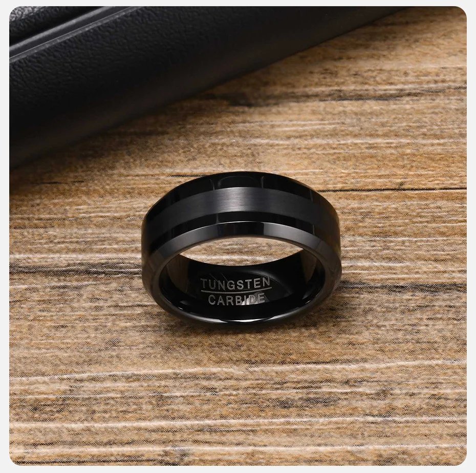 Anillo de boda de tungsteno Vnox de 8 mm para hombre, antiarañazos, color negro y plateado, sencillo y liso. Anillo de boda de tungsteno Vnox de 8 mm para hombre, antiarañazos, color negro y plateado, sencillo y liso.