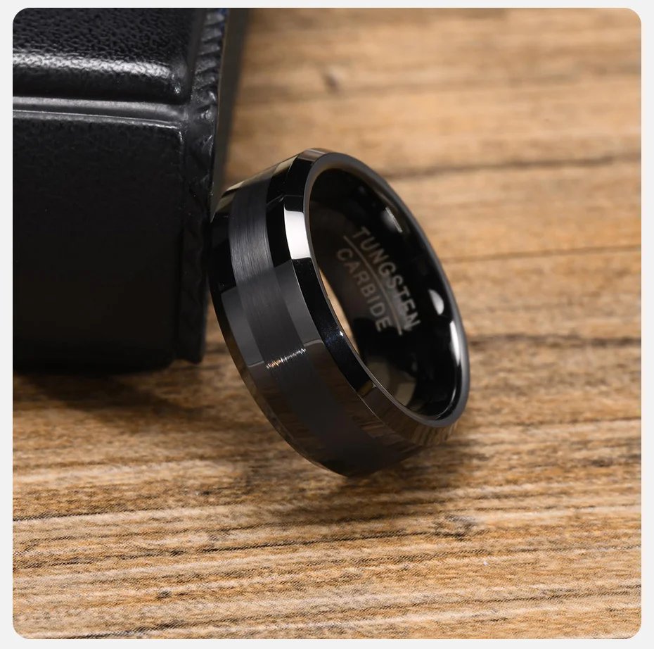 Anillo de boda de tungsteno Vnox de 8 mm para hombre, antiarañazos, color negro y plateado, sencillo y liso. Anillo de boda de tungsteno Vnox de 8 mm para hombre, antiarañazos, color negro y plateado, sencillo y liso.