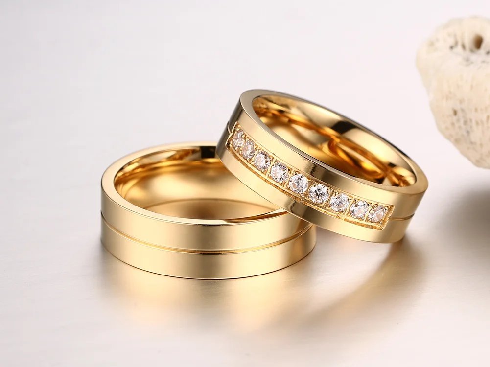 Anillo de boda Vnox de color dorado para mujer y hombre, joyería de acero inoxidable, anillo de compromiso, regalo de aniversario para pareja, precio increíble.