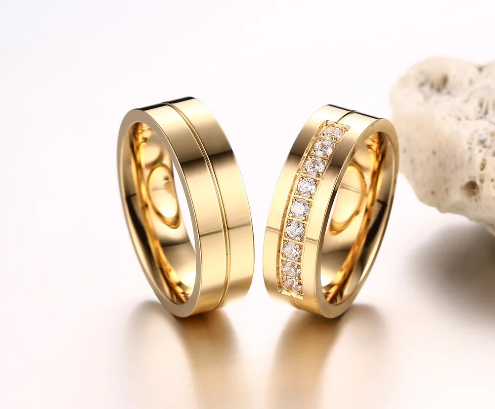 Anillo de boda Vnox de color dorado para mujer y hombre, joyería de acero inoxidable, anillo de compromiso, regalo de aniversario para pareja, precio increíble.