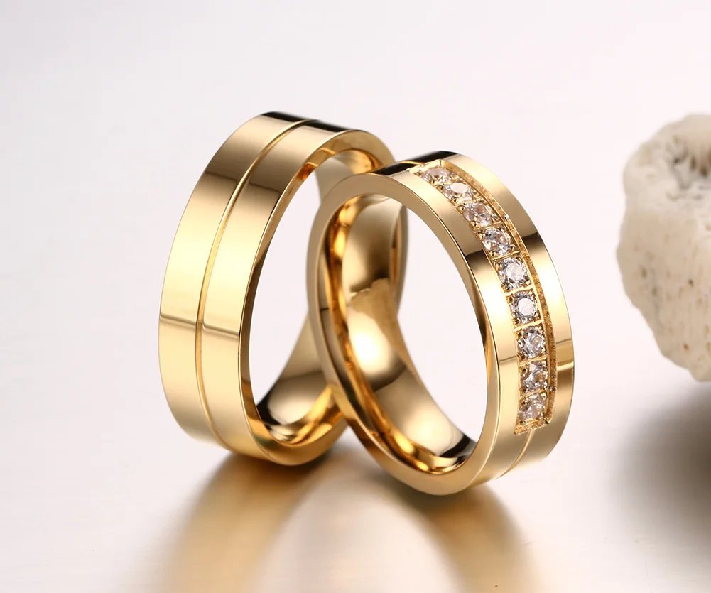 Anillo de boda Vnox de color dorado para mujer y hombre, joyería de acero inoxidable, anillo de compromiso, regalo de aniversario para pareja, precio increíble.