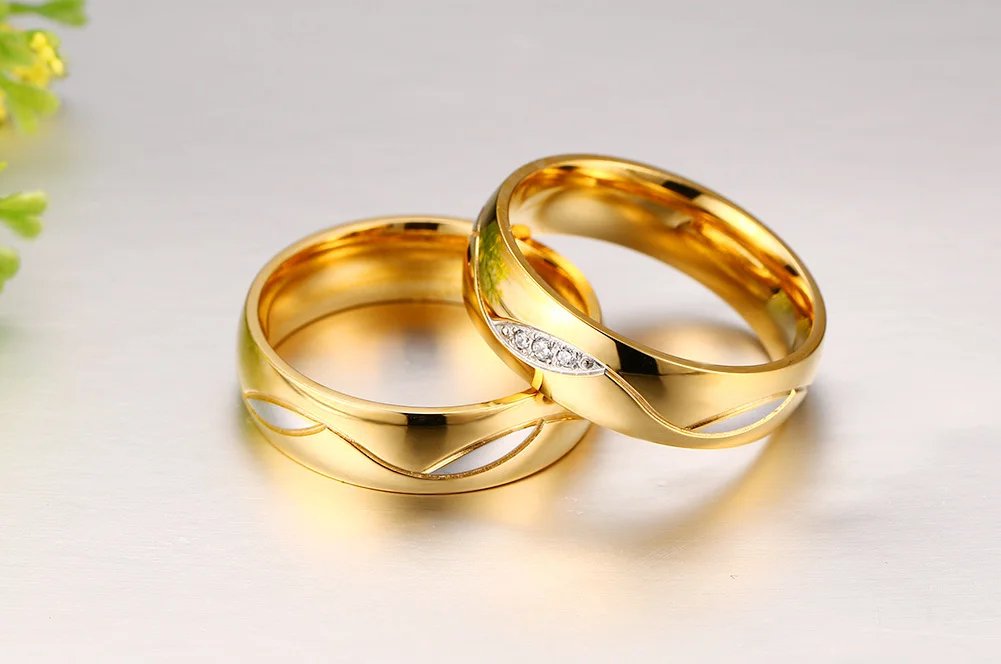 Anillo de boda Vnox de color dorado para mujer y hombre, joyería de acero inoxidable, anillo de compromiso, regalo de aniversario para pareja, precio increíble.