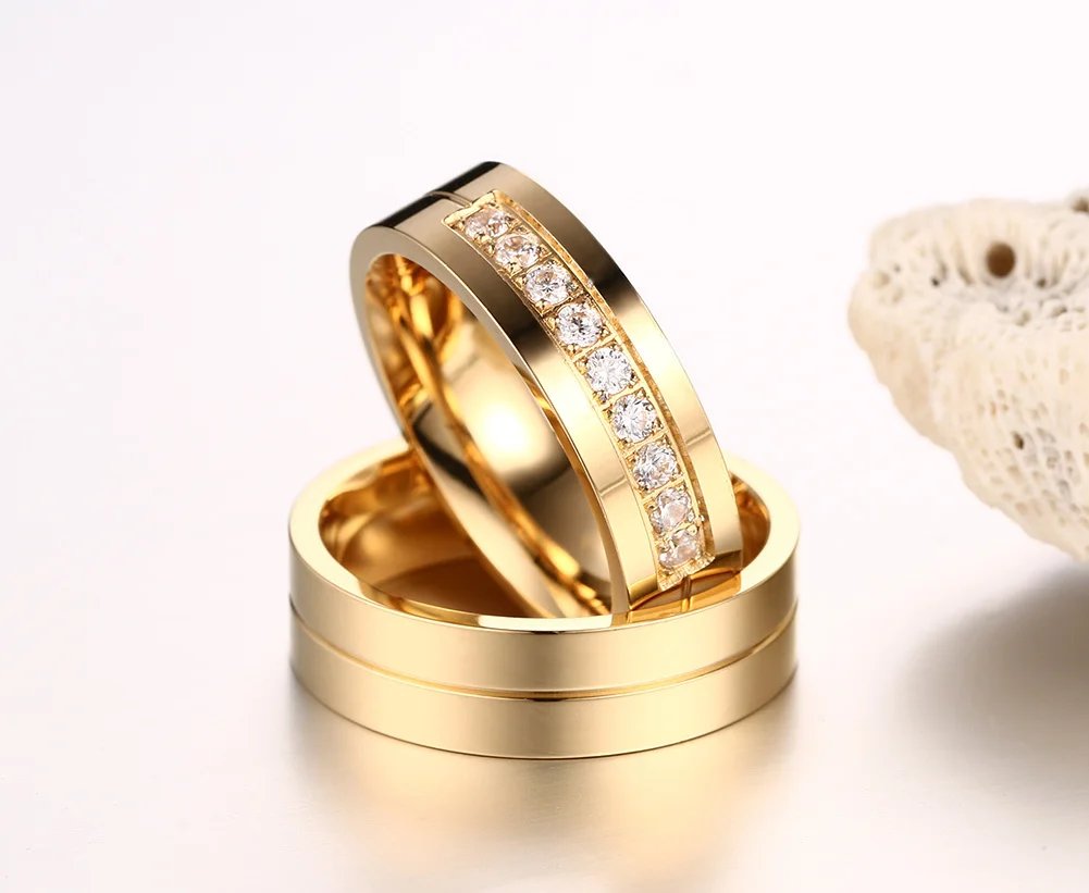 Anillo de boda Vnox de color dorado para mujer y hombre, joyería de acero inoxidable, anillo de compromiso, regalo de aniversario para pareja, precio increíble.