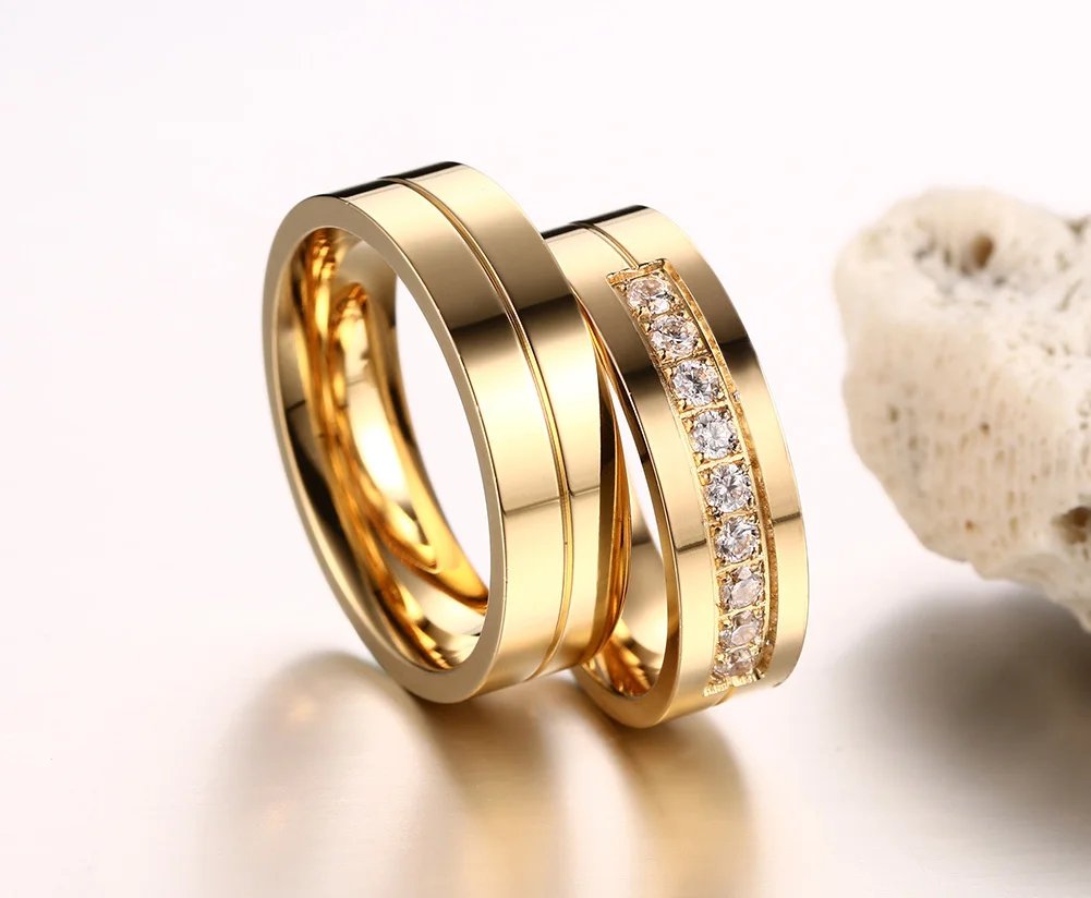 Anillo de boda Vnox de color dorado para mujer y hombre, joyería de acero inoxidable, anillo de compromiso, regalo de aniversario para pareja, precio increíble.