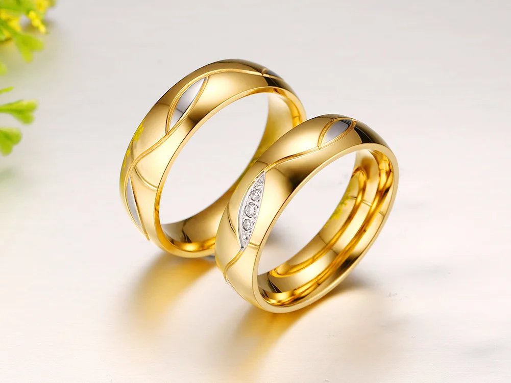 Anillo de boda Vnox de color dorado para mujer y hombre, joyería de acero inoxidable, anillo de compromiso, regalo de aniversario para pareja, precio increíble.