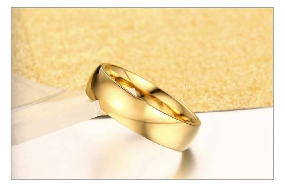 Vnox Classic Wedding Rings for Women Men Gold Color Stainless Steel Couple Band Anniversary Personalized Name Lovers Gift
