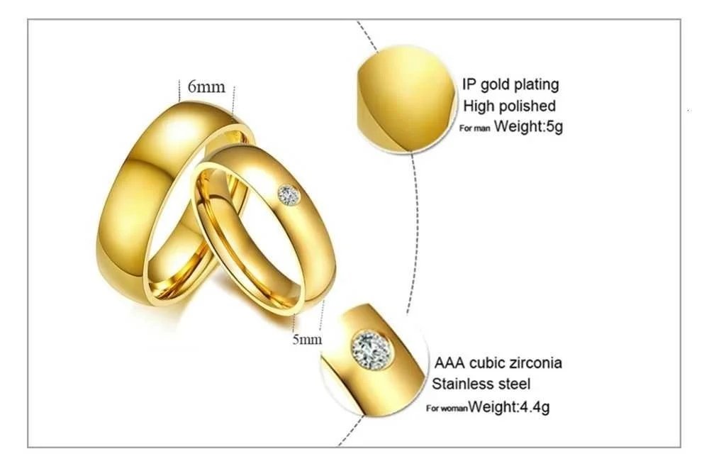 Vnox Classic Wedding Rings for Women Men Gold Color Stainless Steel Couple Band Anniversary Personalized Name Lovers Gift