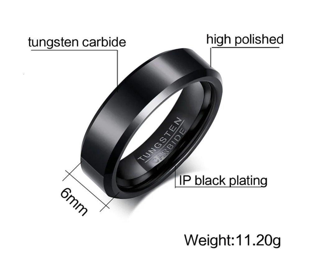 Anillo de compromiso de boda de carburo de tungsteno negro Vnox para hombre, joyería de 6 mm de ancho Anillo de compromiso de boda de carburo de tungsteno negro Vnox para hombre, joyería de 6 mm de ancho