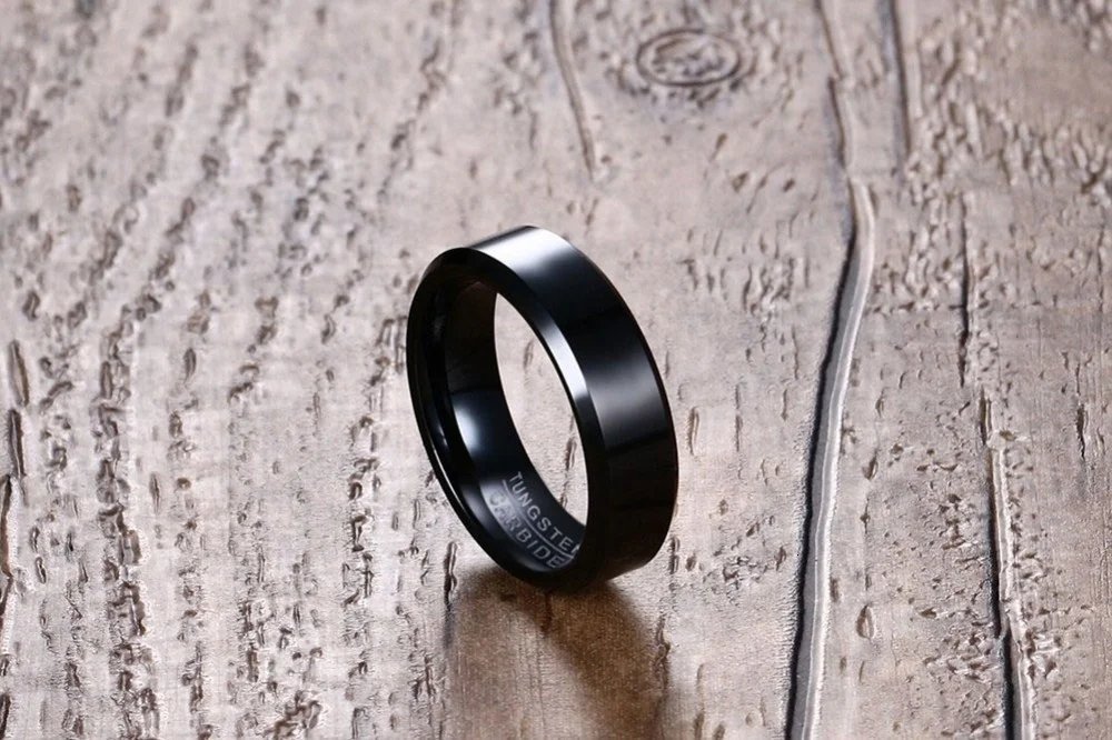 Anillo de compromiso de boda de carburo de tungsteno negro Vnox para hombre, joyería de 6 mm de ancho Anillo de compromiso de boda de carburo de tungsteno negro Vnox para hombre, joyería de 6 mm de ancho