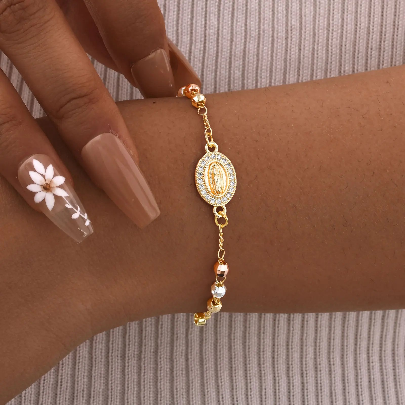 Pulsera Vnox con Rosario de la Virgen María para mujer, joyería de cuentas de oración, accesorios de cruz de acero inoxidable, pulsera, regalos religiosos de mano. Pulsera Vnox con Rosario de la Virgen María para mujer, joyería de cuentas de oración, accesorios de cruz de acero inoxidable, pulsera, regalos religiosos de mano.