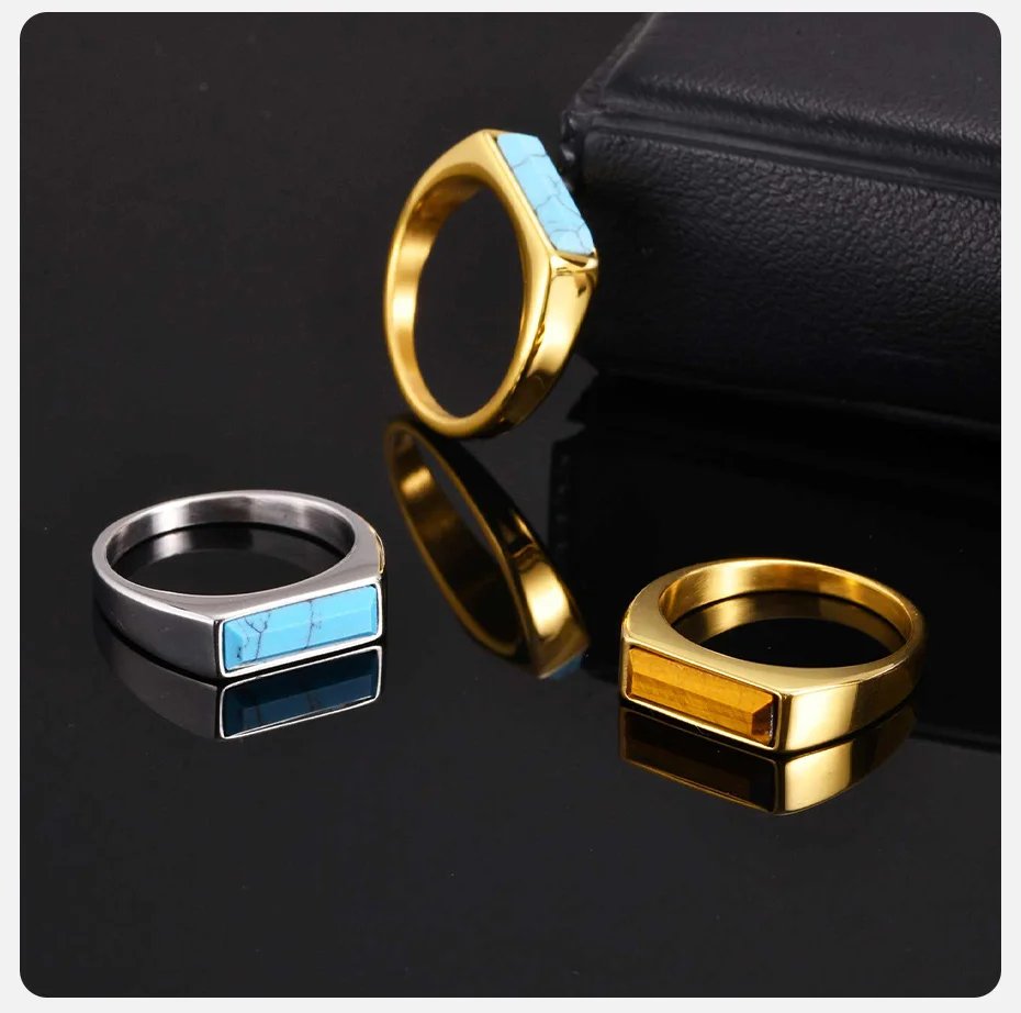 Anillo cuadrado de turquesa de acero inoxidable Vnox con incrustaciones de piedra natural para hombre y mujer, 5,5 mm de ancho, tallas 7-12. Anillo cuadrado de turquesa de acero inoxidable Vnox con incrustaciones de piedra natural para hombre y mujer, 5,5 mm de ancho, tallas 7-12.