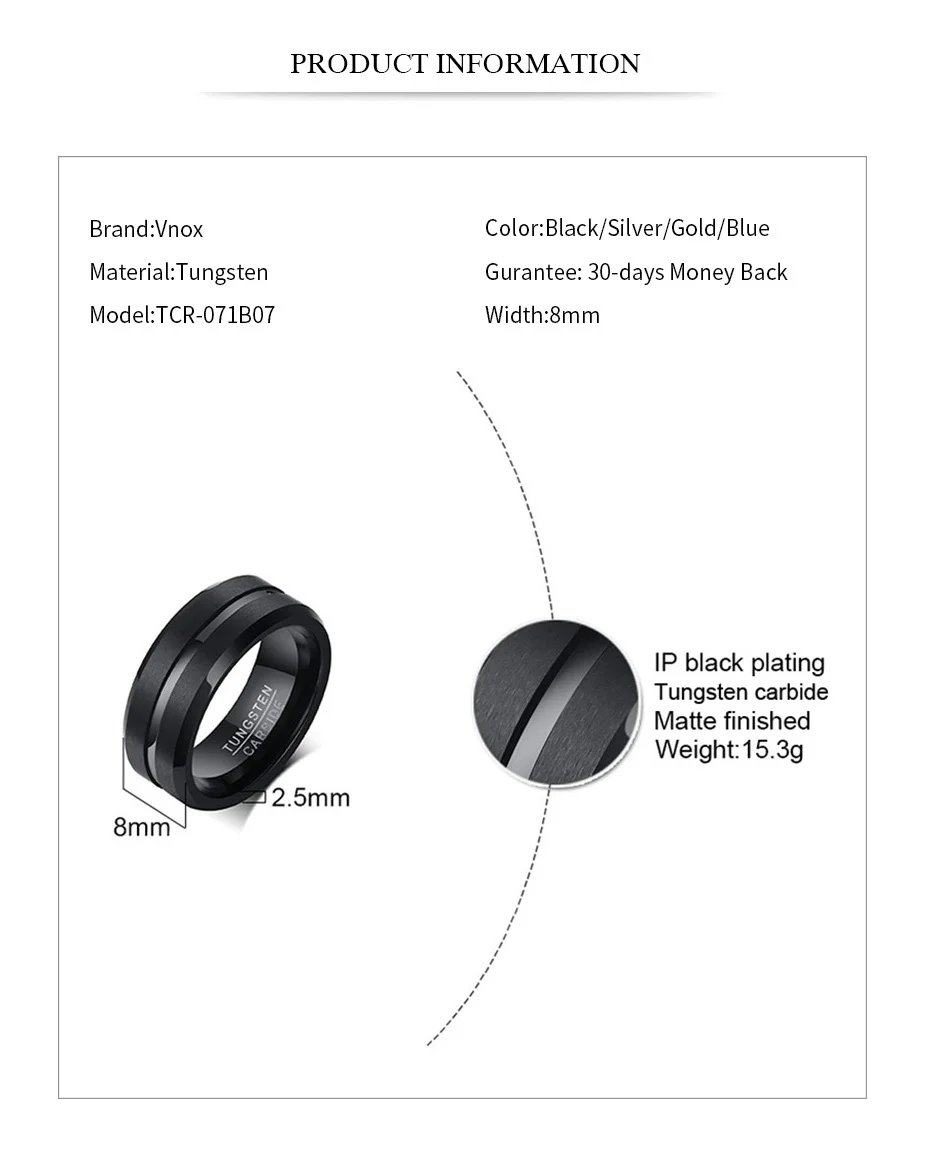 Anillos Vnox Basic de carburo de tungsteno de 8 mm para hombre, joyería con estilo de línea fina, alianzas de boda, regalos de aniversario para él