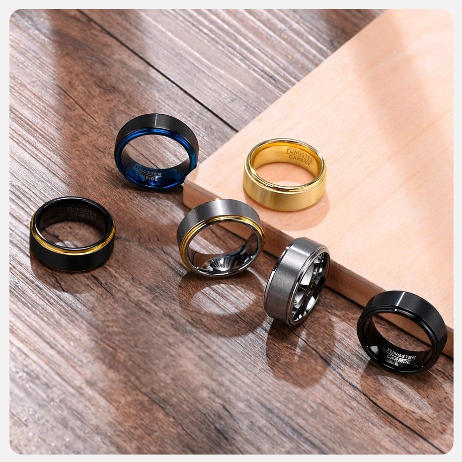 Anillos de boda de tungsteno Vnox de 8 mm para hombre, con acabado mate antiarañazos, anillo de novio sencillo y básico en negro y azul.