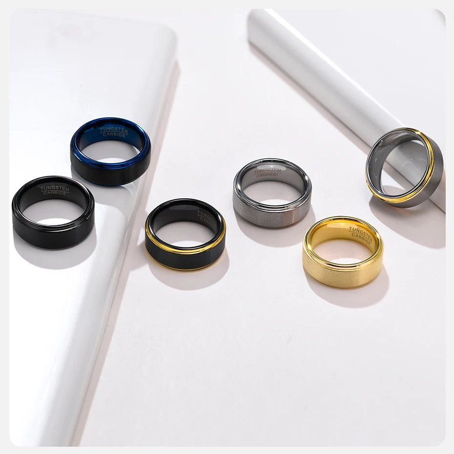 Anillos de boda de tungsteno Vnox de 8 mm para hombre, con acabado mate antiarañazos, anillo de novio sencillo y básico en negro y azul.