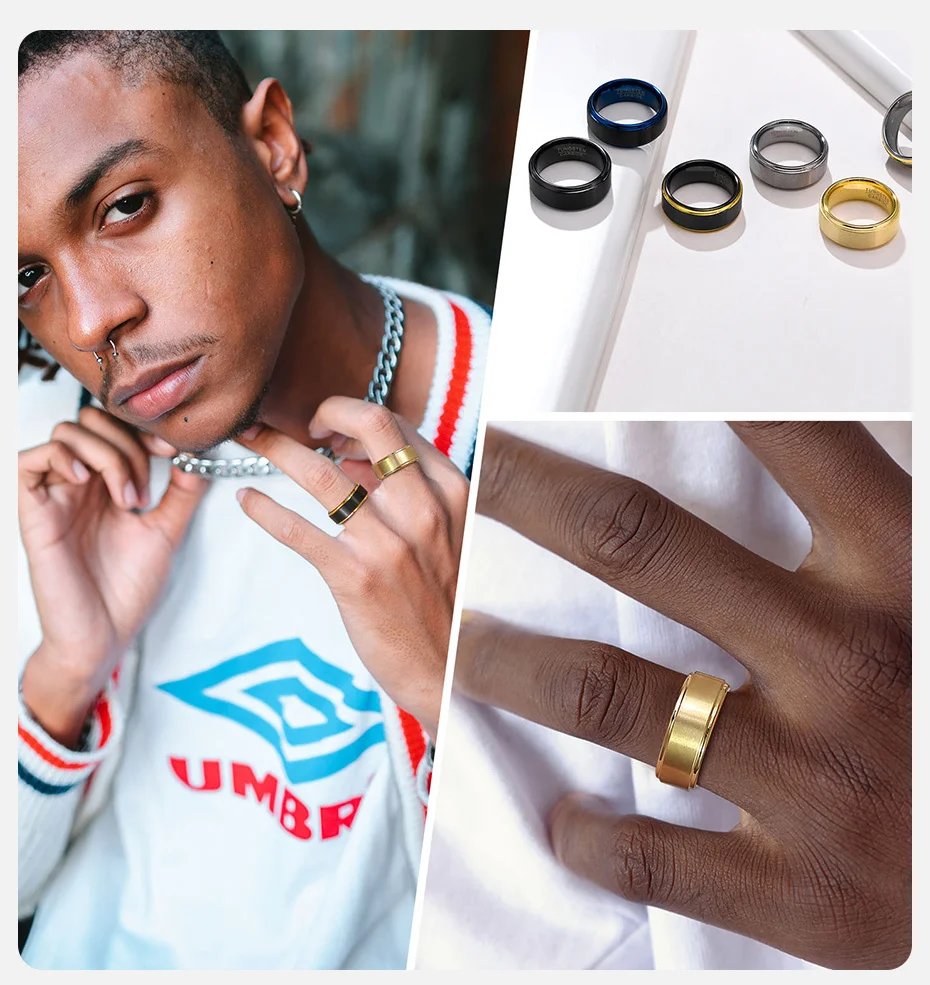 Anillos de boda de tungsteno Vnox de 8 mm para hombre, con acabado mate antiarañazos, anillo de novio sencillo y básico en negro y azul.