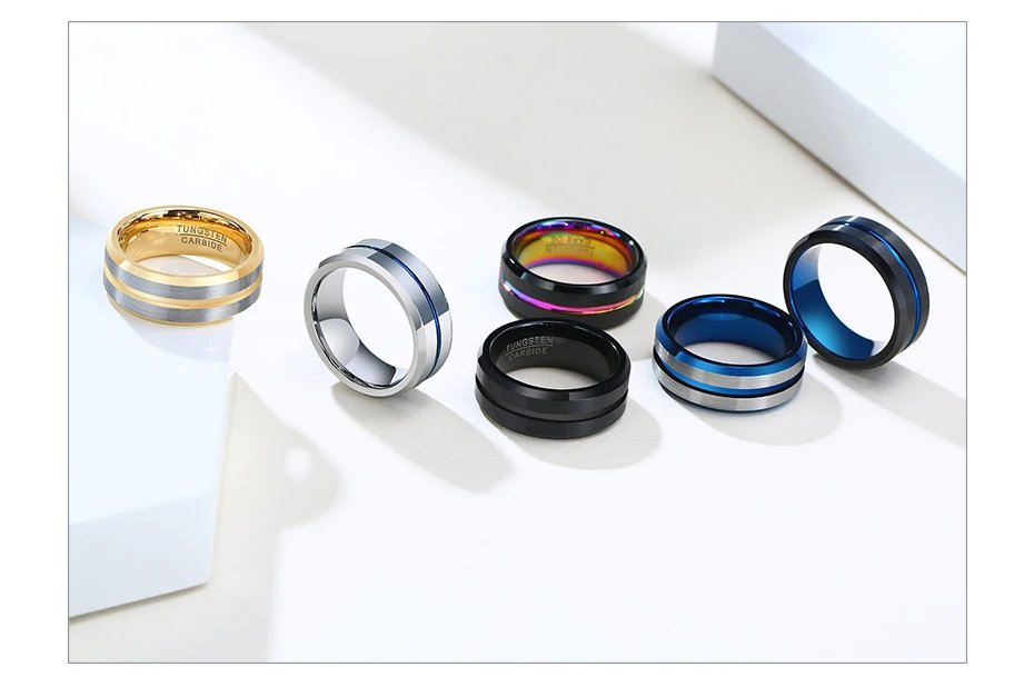 Vnox Basic 8mm Tungsten Carbide Rings for Men Jewelry Stylish Thin Line Style Wedding Bands Anniversary Gifts for Him