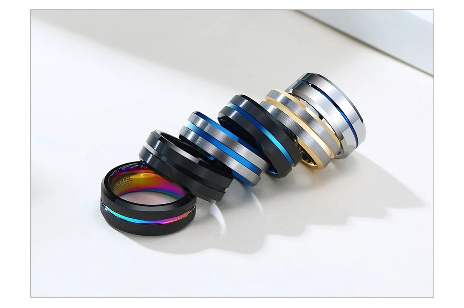 Vnox Basic 8mm Tungsten Carbide Rings for Men Jewelry Stylish Thin Line Style Wedding Bands Anniversary Gifts for Him