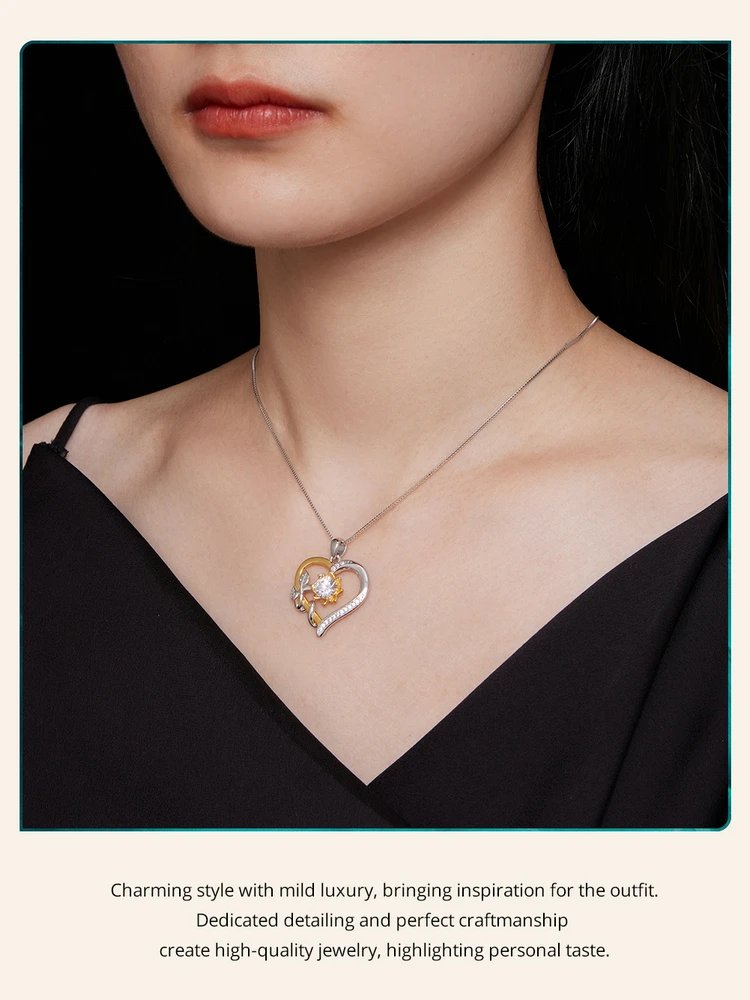 Bamoer U 1CT Heart Moissanite Necklace 925 Sterling Silver Unique Bicolor Heart Design Certified Necklace Women Fine Jewelry