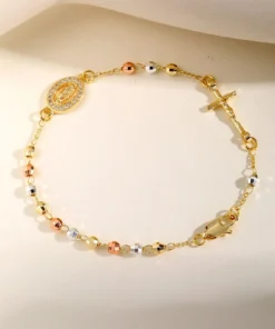 Pulsera Rosario Virgen María en Acero Inoxidable - Joyería Espiritual Dalesha