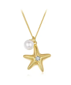 Collar Estrella de Mar 925 con Perla — Plata y Oro 18K