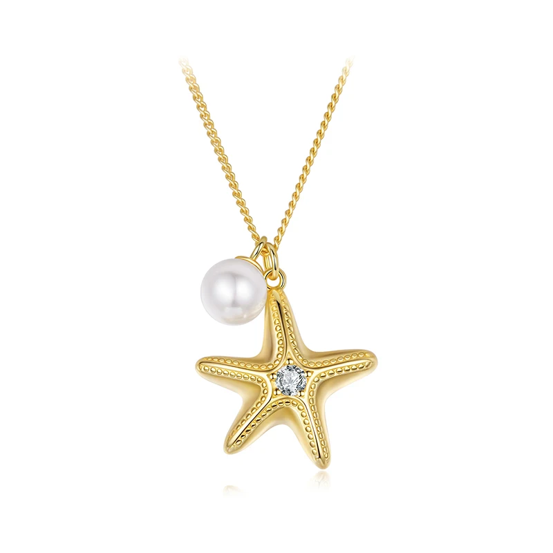 Collar Estrella de Mar 925 con Perla — Plata y Oro 18K